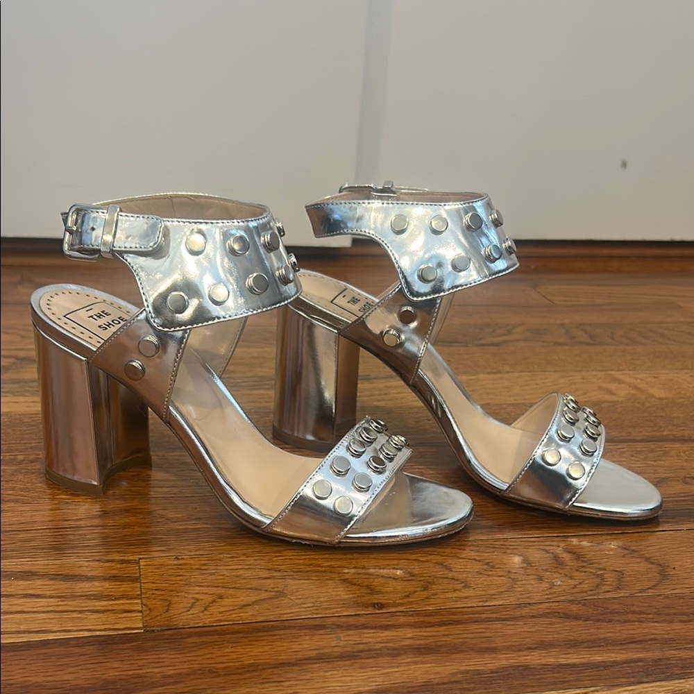The Shoe Box Silver Studded Block Heel Sandals in great condition